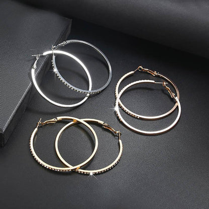 Rhinestone-Encrusted Alloy Big Hoop Earrings