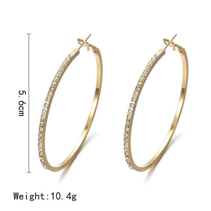 Rhinestone-Encrusted Alloy Big Hoop Earrings