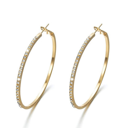 Rhinestone-Encrusted Alloy Big Hoop Earrings