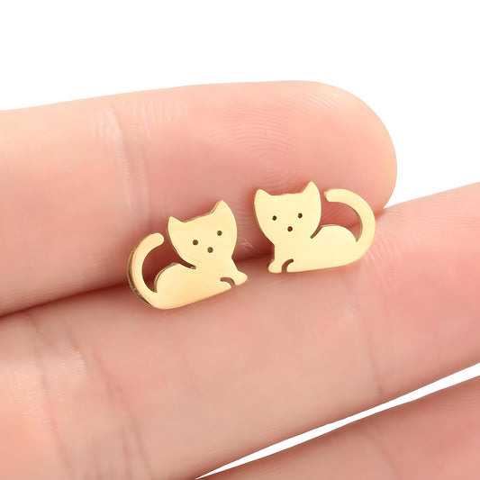 Anti-Tarnish Titanium Steel Cute Cat Earrings | Cat Lover Jewellery | Tiny Treasures