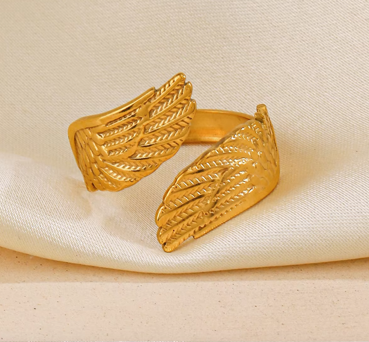 Anti-Tarnish Titanium Steel Open Guardian Angel Wings Ring