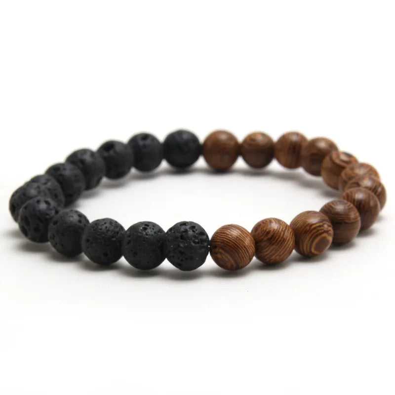 Tiger Eye Lava Stone Beads, Stretch Bracelet | Black & Brown Bracelet