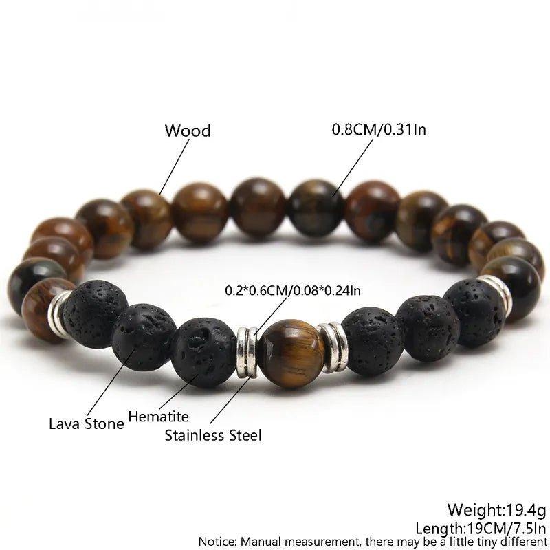 Tiger Eye Lava Stone Beads, Stretch Bracelet | Black & Brown Bracelet
