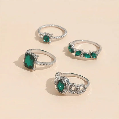 4 PCS Emerald Rings for Women | Vintage Emerald Crystal Finger Ring Joint Knuckle Rings Set | Green Gemstone Ring Set | Emerald Stackable Rings
