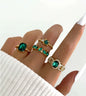 4 PCS Emerald Rings for Women | Vintage Emerald Crystal Finger Ring Joint Knuckle Rings Set | Green Gemstone Ring Set | Emerald Stackable Rings