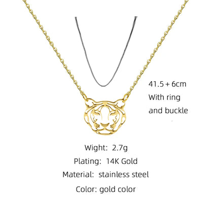 Tiger Head Gold Plated Animal Necklace | Tigress Necklace | Necklace for Animal Lovers