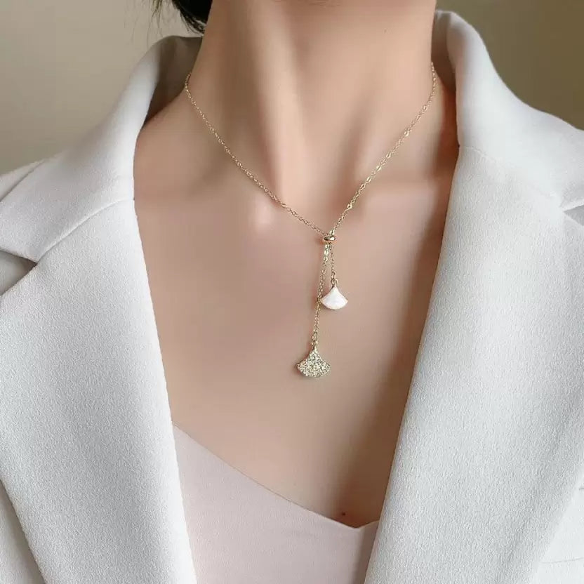 Stone-Studded Bell Pendant Necklace | Fishtail  Elegant Necklace in RoseGold & Golden Colour | Celebrity Inspired Necklace