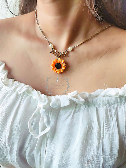 SunFlower Neck Chain | Orange Necklace | Summer Style Jewellery | Flower Necklace | Gift For Her