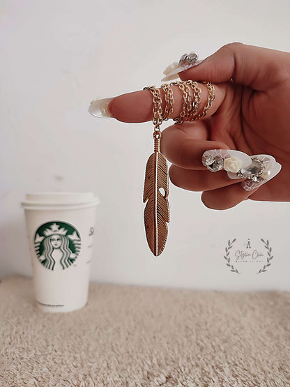 Native American Feather Pendant | Golden Feather Pendant | GenZ style Jewellery | Boho Necklace | Long Chain Golden  Feather Necklace