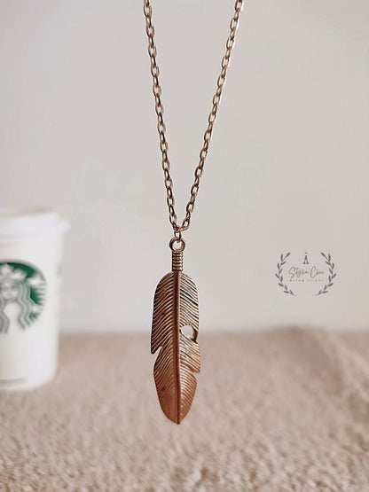 Native American Feather Pendant | Golden Feather Pendant | GenZ style Jewellery | Boho Necklace | Long Chain Golden  Feather Necklace