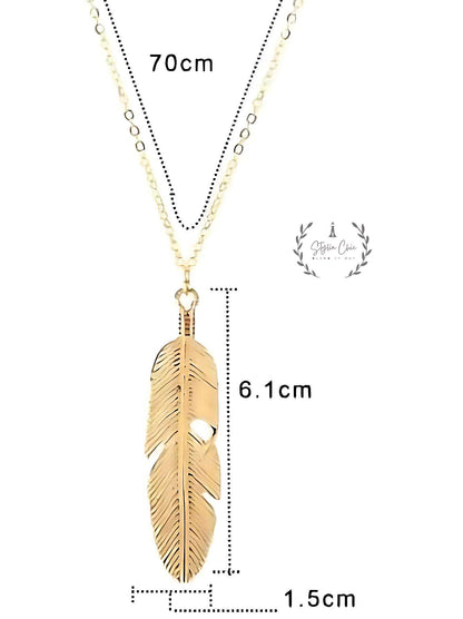 Native American Feather Pendant | Golden Feather Pendant | GenZ style Jewellery | Boho Necklace | Long Chain Golden  Feather Necklace