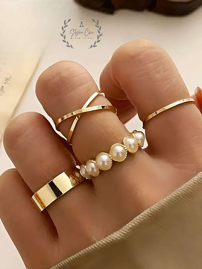 Pearl Ring Set | Boho Ring Set | Set of Multiple Rings | Pearl Ring Set | Stackable Rings