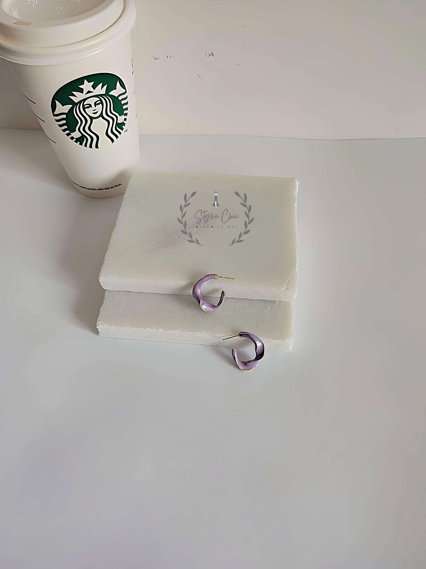 The Twisted Crescent | Twisted Hoop Earrings | Sober Earrings | Work Wear Jewellery | White Twisted Hoops | Purple Twisted Hoops