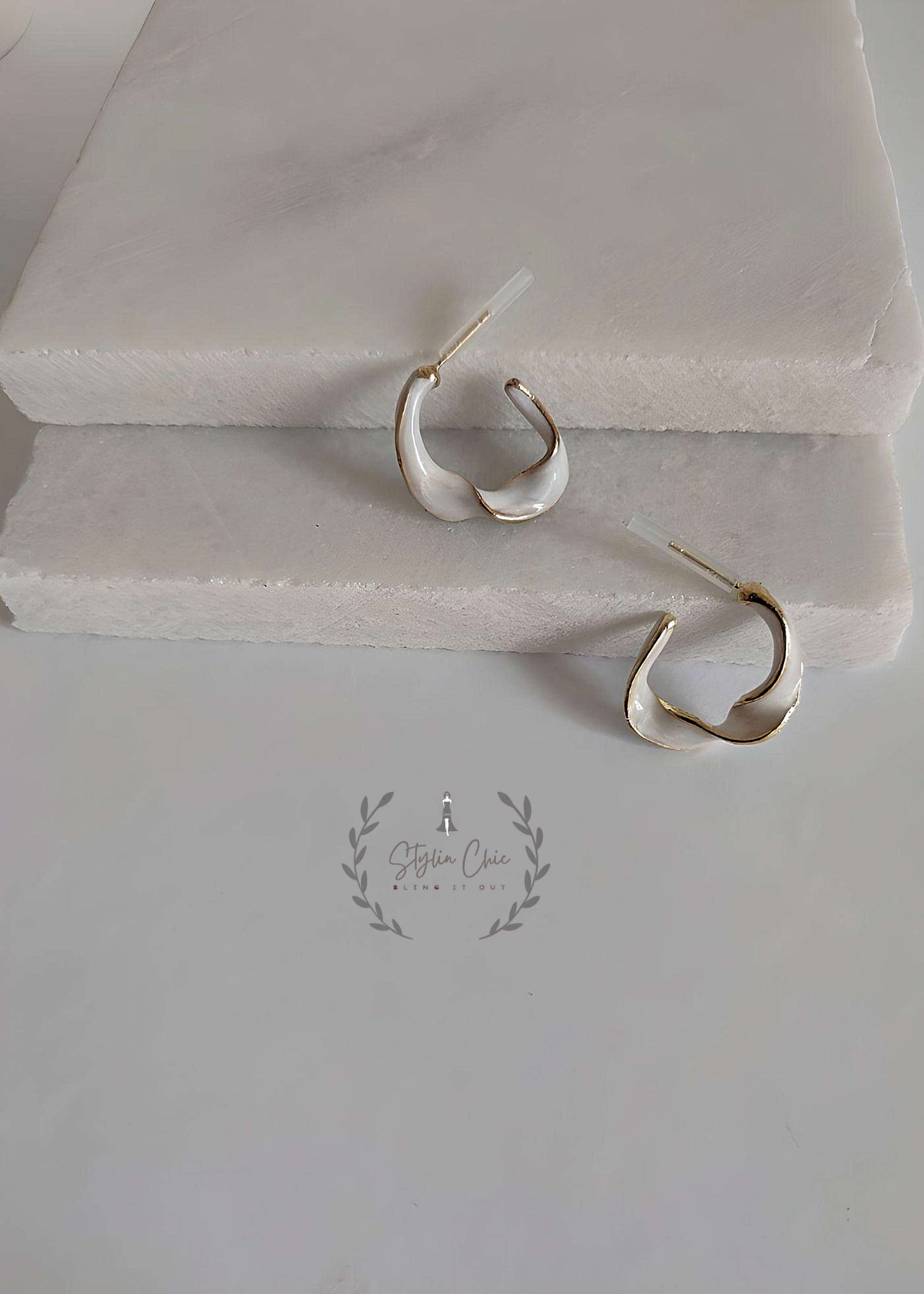 The Twisted Crescent | Twisted Hoop Earrings | Sober Earrings | Work Wear Jewellery | White Twisted Hoops | Purple Twisted Hoops