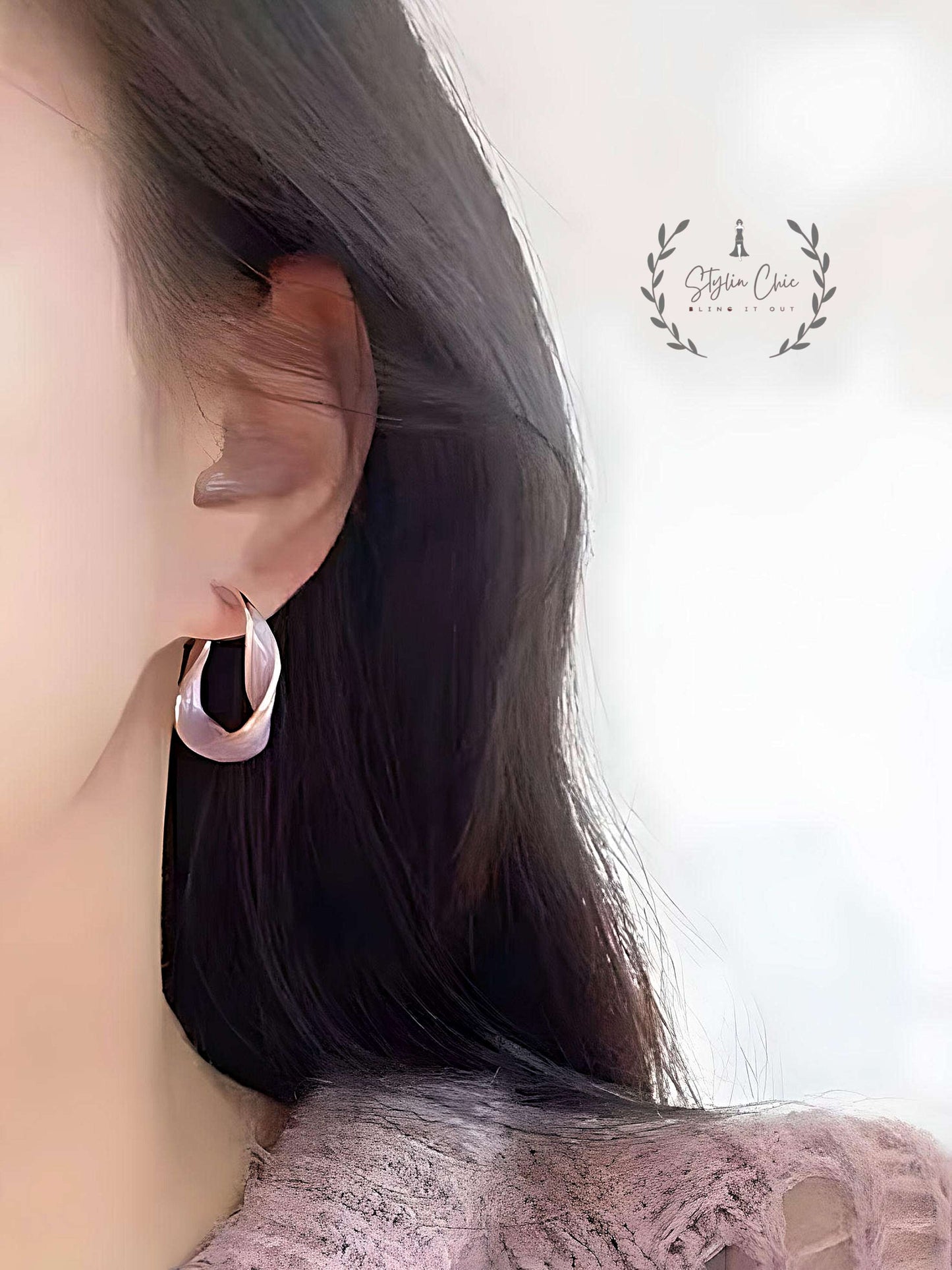 The Twisted Crescent | Twisted Hoop Earrings | Sober Earrings | Work Wear Jewellery | White Twisted Hoops | Purple Twisted Hoops