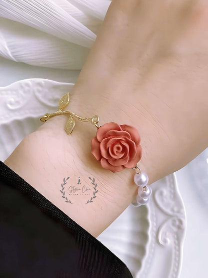 Rose and Pearl Bracelet | Rose Bracelet | Work Wear Jewellery | Aesthetic Jewellery | Minimal Style Bracelet