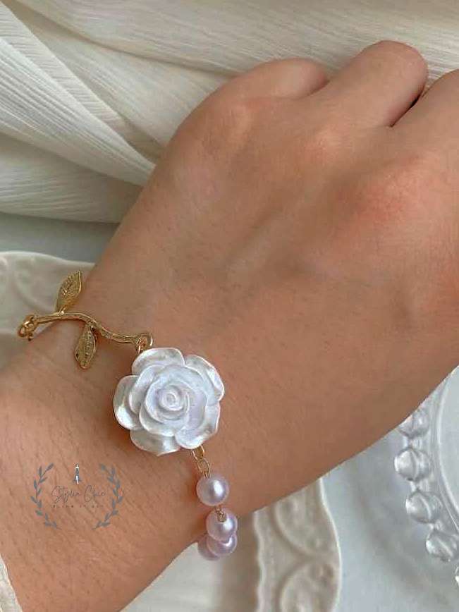 Rose and Pearl Bracelet | Rose Bracelet | Work Wear Jewellery | Aesthetic Jewellery | Minimal Style Bracelet
