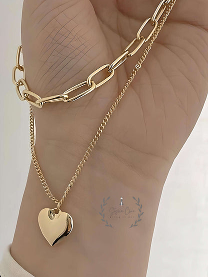 Two Layer Heart Chain | Multilayer Necklace | Double Necklace | Multilayer Heart Necklace | Romantic Gift Idea | Gift for Her