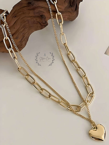 Two Layer Heart Chain | Multilayer Necklace | Double Necklace | Multilayer Heart Necklace | Romantic Gift Idea | Gift for Her