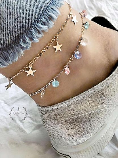 Two layer Anklets Charming Stars and Stones | Multilayer Anklet