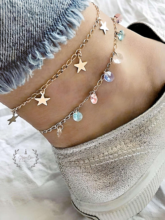Two layer Anklets Charming Stars and Stones | Multilayer Anklet