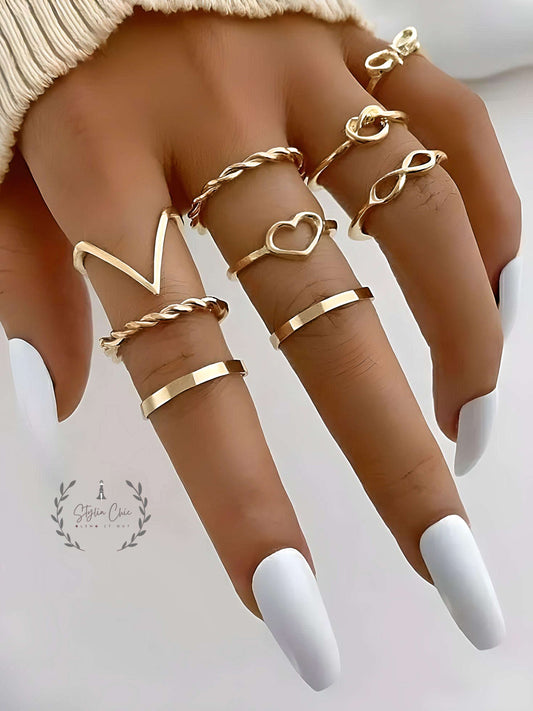 Classy Boho Stackable Ring Set | Set of Multiple Rings | Nine Ring Set | Stackable Rings
