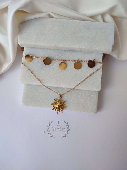 Double Layer Sun Shine Necklace | Sun Pendant Chain | Summer Style Jewellery | Multilayer Necklace