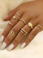 Golden Stackable Rings | Bestseller Stackable boho Ring Set | Set of Eight Rings | Multiple Ring Set