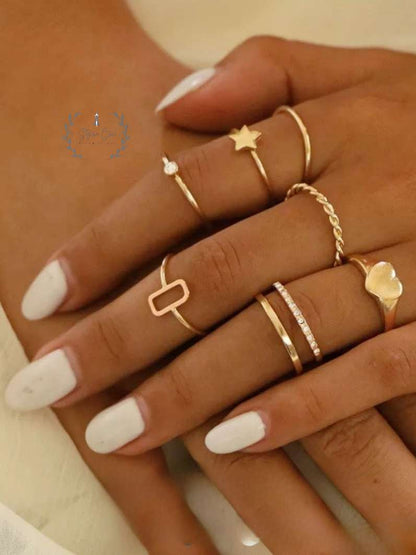 Golden Stackable Rings | Bestseller Stackable boho Ring Set | Set of Eight Rings | Multiple Ring Set