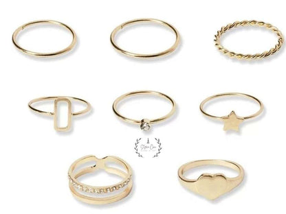 Golden Stackable Rings | Bestseller Stackable boho Ring Set | Set of Eight Rings | Multiple Ring Set