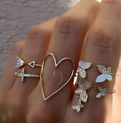 Boho Butterfly Ring Set | Set Of Multiple Rings | Set of Heart and Butterfly Rings | Stackable Rings
