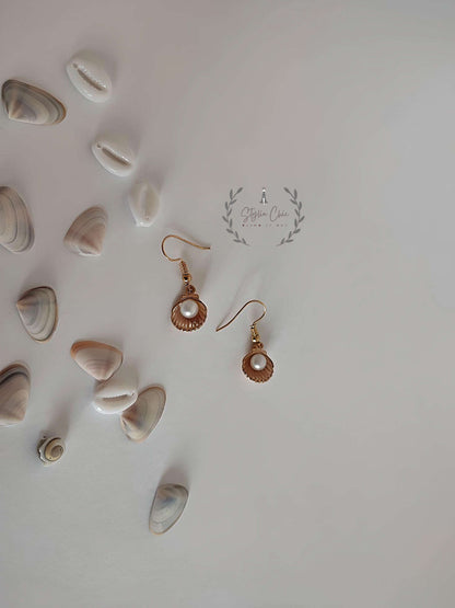Pearl with Shell Charm Earrings | Pearl Shell Earrings | Beach Style Jewellery | Summer Style Earrings
