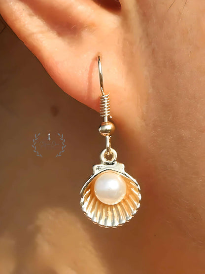 Pearl with Shell Charm Earrings | Pearl Shell Earrings | Beach Style Jewellery | Summer Style Earrings