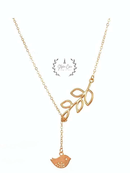 Sparrow Neck Chain | Sparrow and leaf Necklace