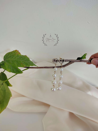 Pearl Heart Tassel Earrings | Shining Hear Pearl Ticker Earrings | Korean Earrings