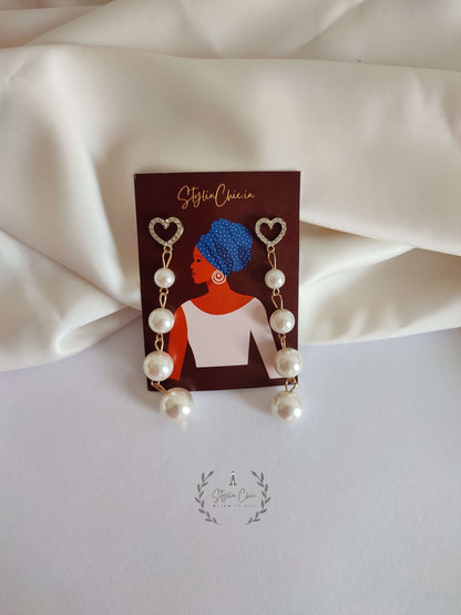 Pearl Heart Tassel Earrings | Shining Hear Pearl Ticker Earrings | Korean Earrings
