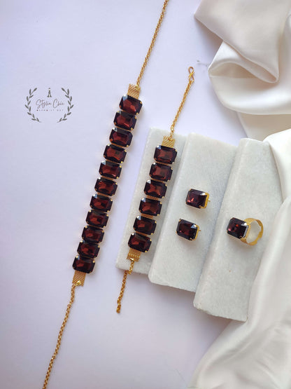 Choker Set | One Ring , One Bracelet , One Set of Earrings | Stone Necklace Set