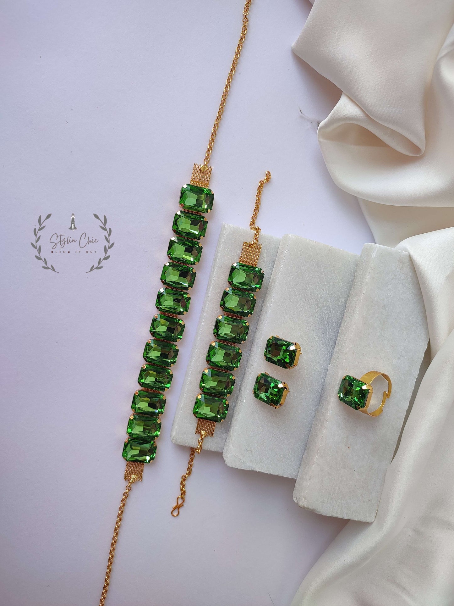 Choker Set | One Ring , One Bracelet , One Set of Earrings | Stone Necklace Set