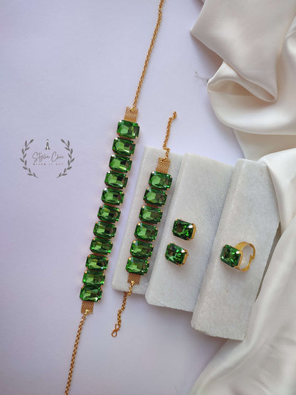 Choker Set | One Ring , One Bracelet , One Set of Earrings | Stone Necklace Set