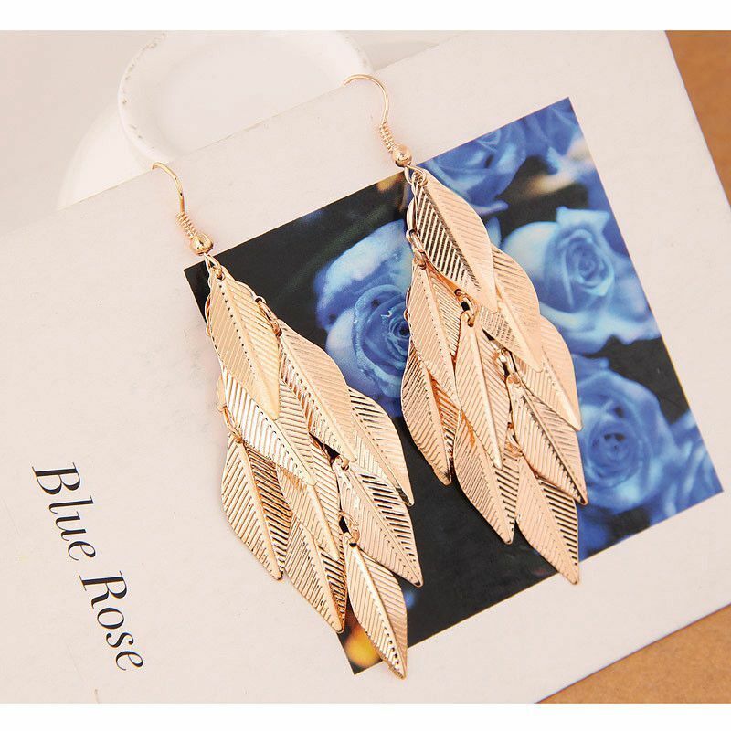 Nightclub Exaggerated Tassel Gold Earrings | Long Leaf Earrings
